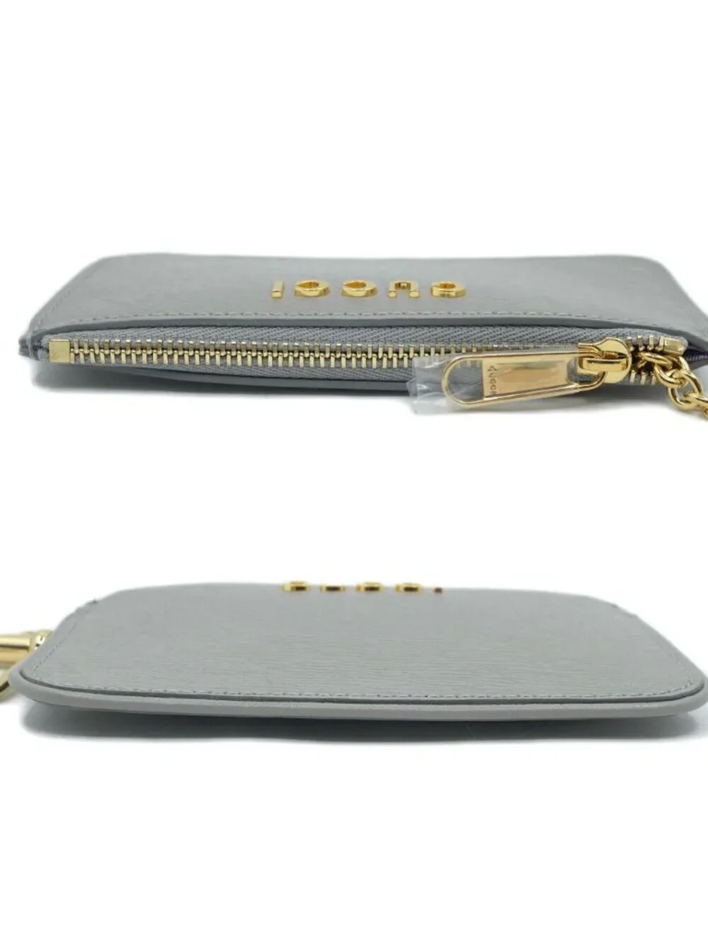 Gucci Coin Case Key Gray Gold Leather Logo Key